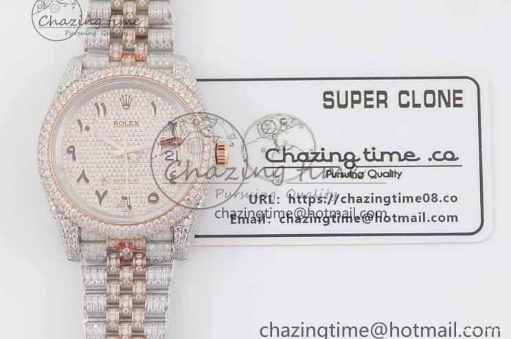 1225 Affordable Datejust 41 SS RG Full Diamonds TWF 1:1 Best Edition Arabic Markers Dial on Jubilee Bracelet A 2385